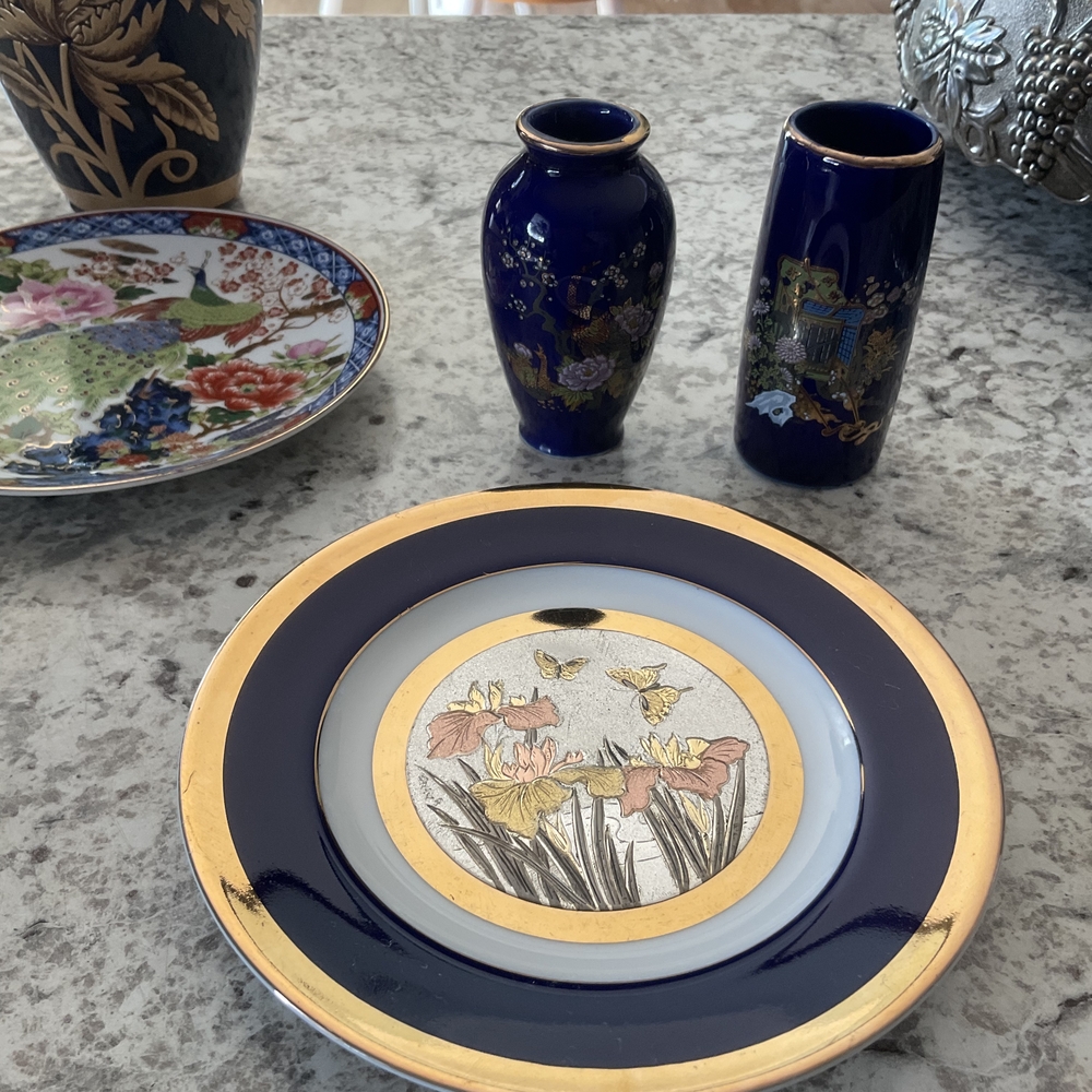 Authentic Japanese Chokin Art Cobalt Blue 24 Kt Gold Enlay - Picture 8 of 16